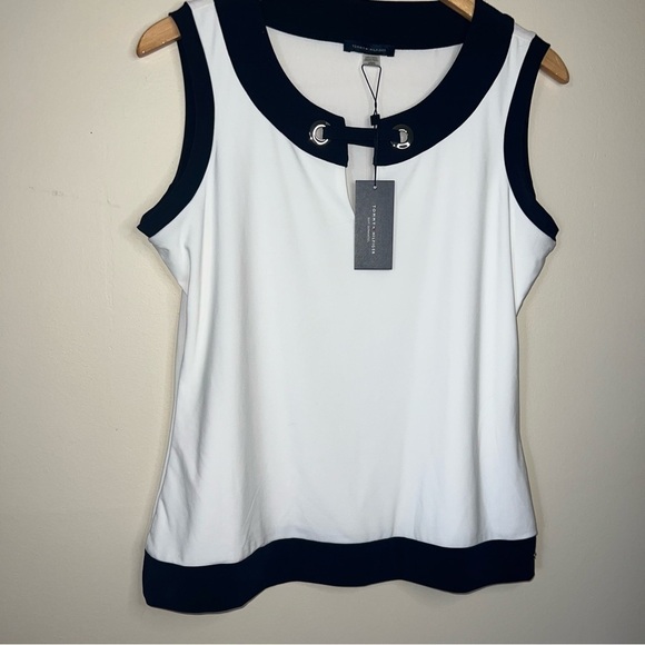 Tommy Hilfiger Black and White Sleeveless Summer Dress Shirt Size Large NWT - Picture 7 of 7